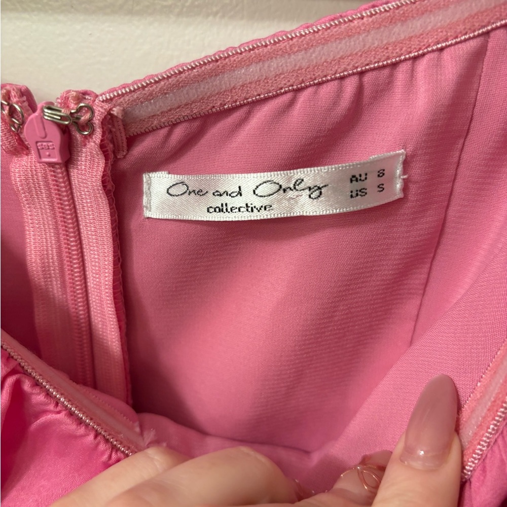 One and Only Pink Puffy Sleeve Mini with Back belt - Picture 5 of 6